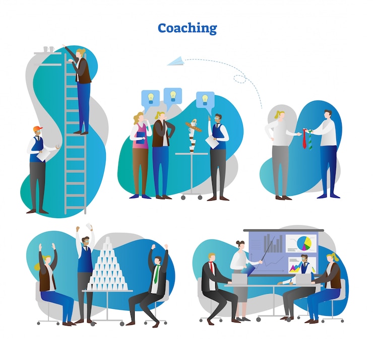 Vector coaching empresarial ilustración vectorial escenas colección
