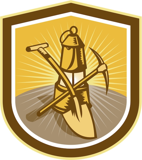 Coal Miner Pick Axe Pala Lámpara Escudo Retro