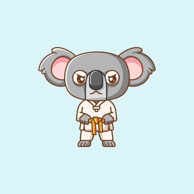 Coala lindo entrenamiento de karate arte marcial kawaii personaje chibi mascota animal ilustración deportiva