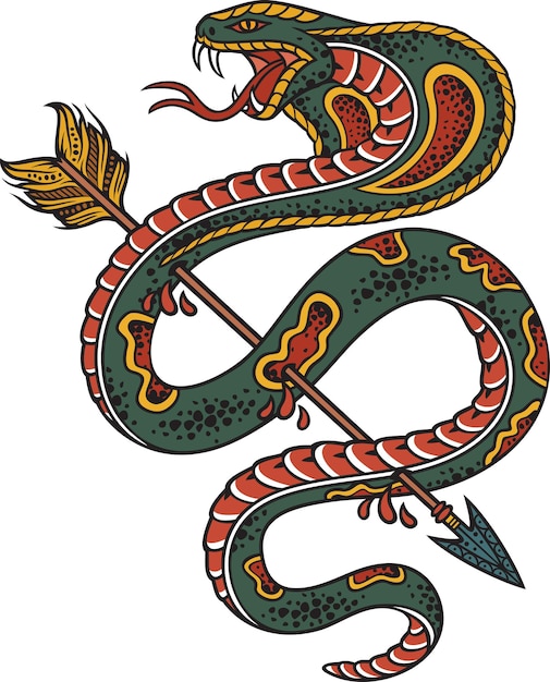 Cobra Serpiente perforada con una flecha Color Tatuajes de estilo Old School