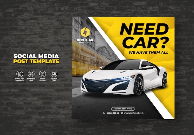 COCHE DE ALQUILER PARA PLANTILLA DE BANNER DE POSTES DE REDES SOCIALES