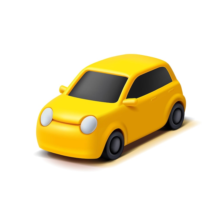 Vector coche amarillo 3d para servicios de transporte, negocios, entrega de alimentos y estilo de vida