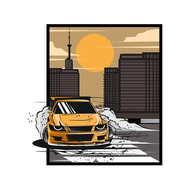 El coche amarillo se desplaza por la ciudad.