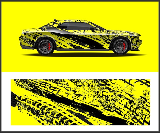 Un coche amarillo y negro con la palabra mustang en el lateral.