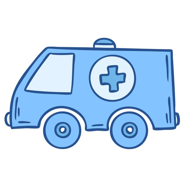 Vector coche de ambulancia en estilo garabato aislado sobre fondo blanco ilustración vectorial