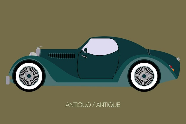 Coche antiguo, icono de coche vectorial, vista lateral del coche