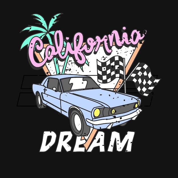 Vector el coche antiguo del sueño de california.
