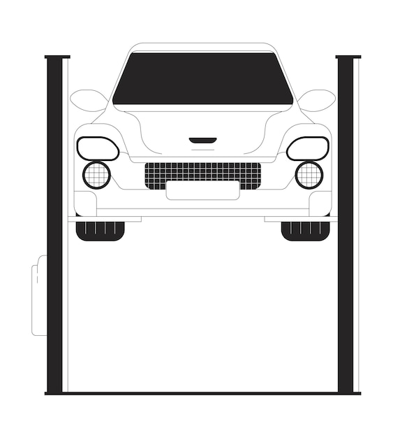Coche en el ascensor objeto de dibujos animados en línea 2D en blanco y negro