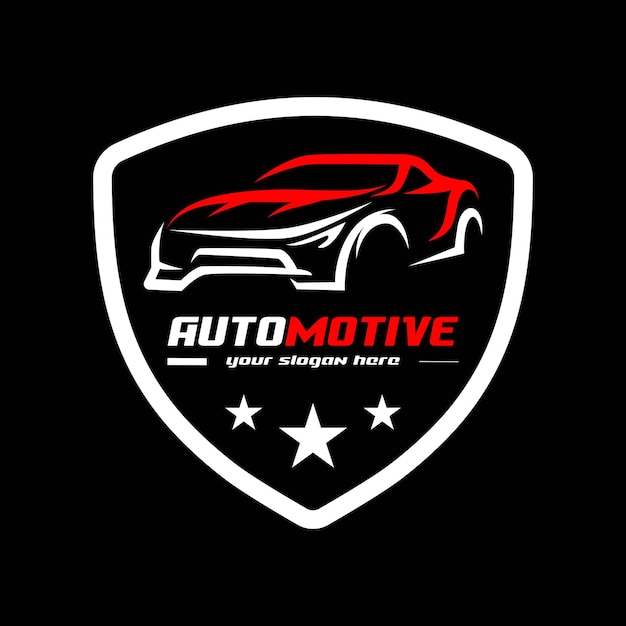 Coche automotriz con vector de logotipo de escudo