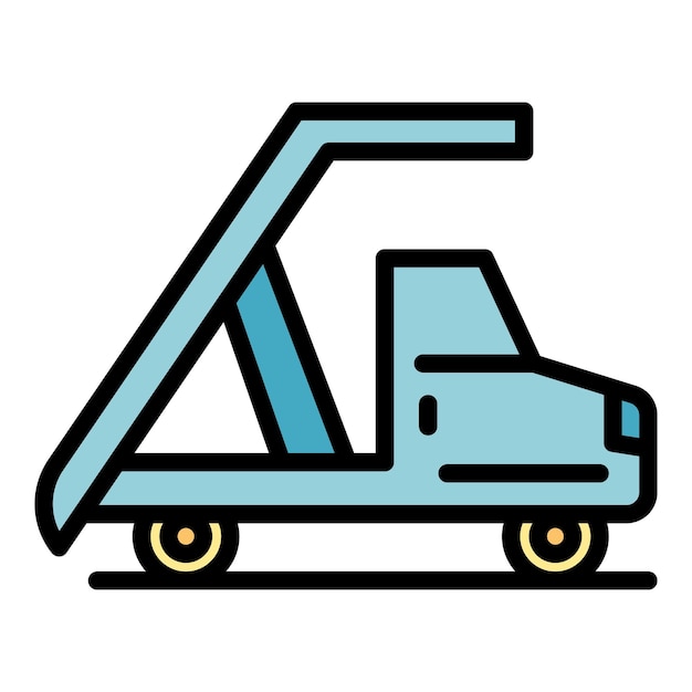 Coche, avión, escaleras, icono, contorno, vector, vuelo comercial, servicio, terminal, color, plano