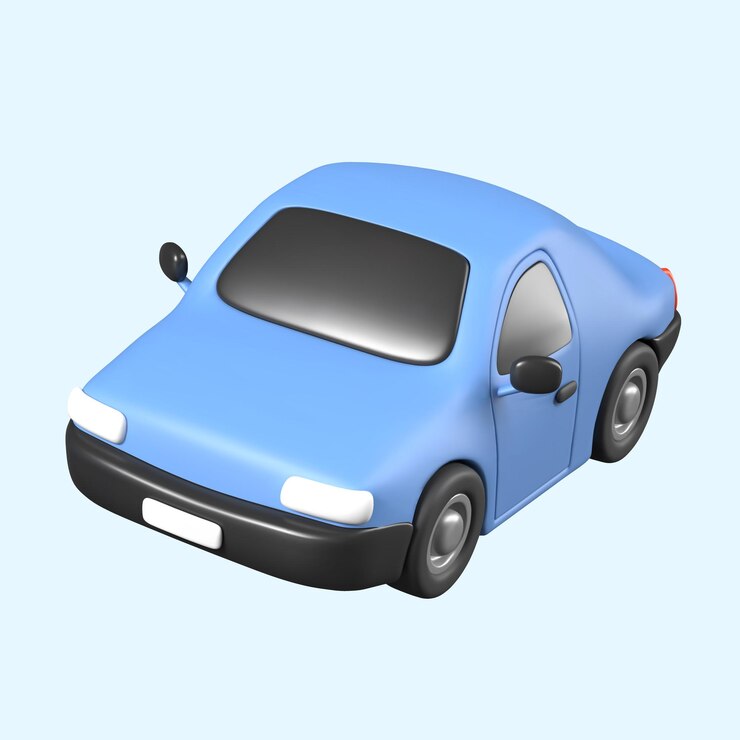 Vector coche azul en estilo de dibujos animados en 3d nueva apariencia del vehículo del coche modelo vectorial para conceptos de automóviles