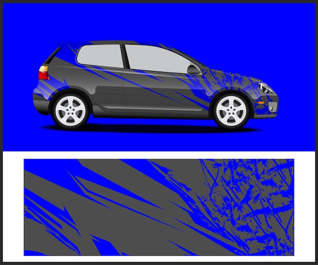 Un coche azul y negro con la palabra "drive" en el lateral.