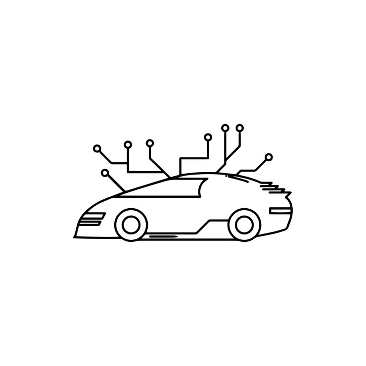 Vector coche blanco y negro con ilustración de vector de tecnología sobre fondo blanco