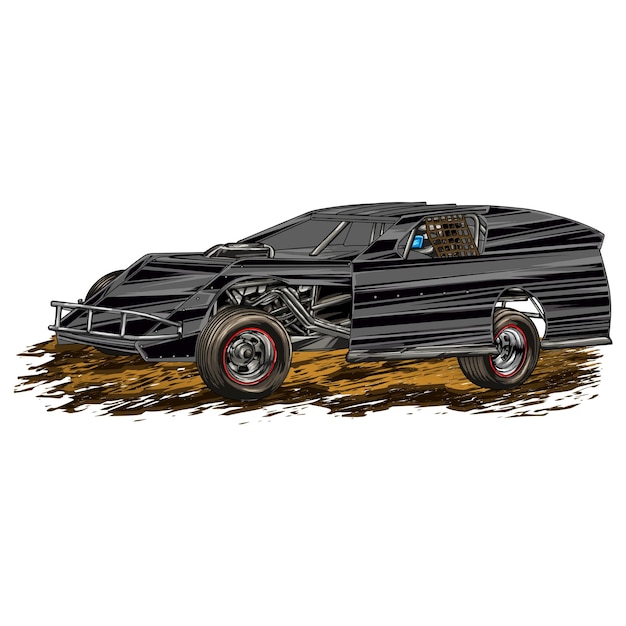 Coche de carreras aislado sobre fondo blanco. Ilustración de vector de coche de aventura todoterreno.