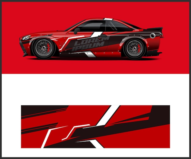un coche de carreras rojo y negro con una franja blanca en la parte delantera