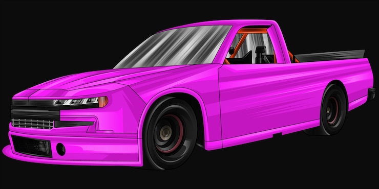 Vector coche de carreras rosa y pintado aislado en fondo negro para el diseño de la camiseta
