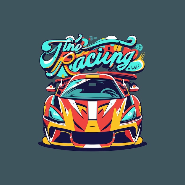 Un coche en la carretera diseño de ilustración para el diseño de camisetas