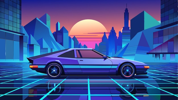 un coche con una ciudad en el fondo
