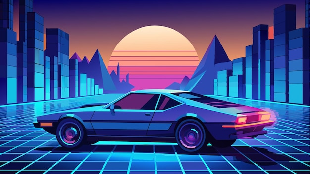 un coche con una ciudad en el fondo