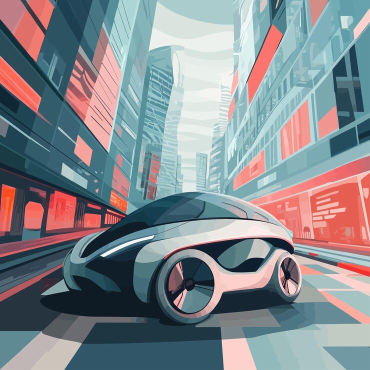 Vector el coche de la ciudad futurista