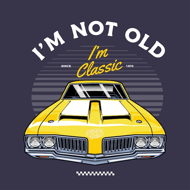 Coche clásico clásico amarillo de frente