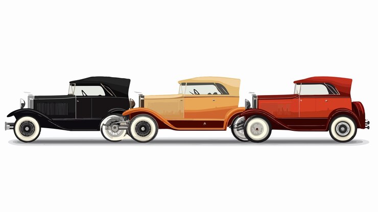 Vector coche clásico de época en tres colores para los entusiastas del automóvil