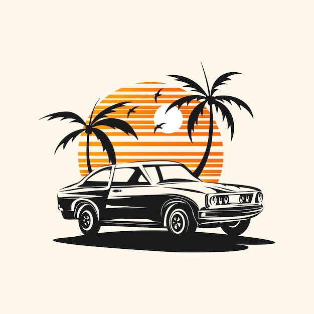 coche clásico vintage en la ilustración del logotipo de verano