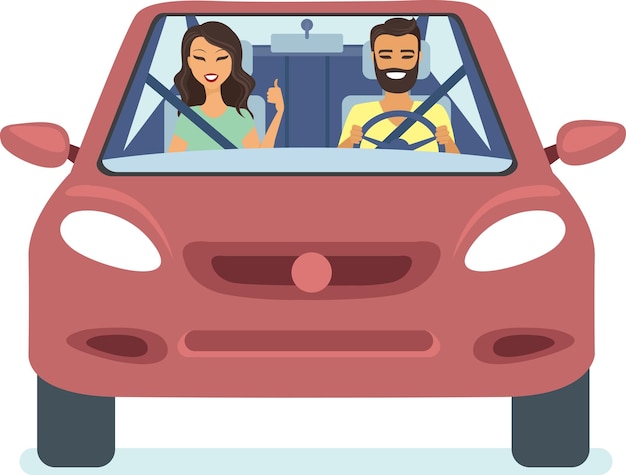 Coche de conducción de pareja feliz