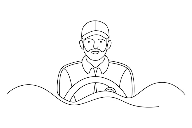 Coche con conductor hombre Ilustración vectorial de arte de línea continua de una línea en fondo blanco