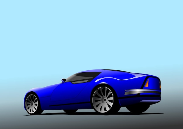 Coche deportivo azul en la carretera color vector 3d ilustración para diseñadores