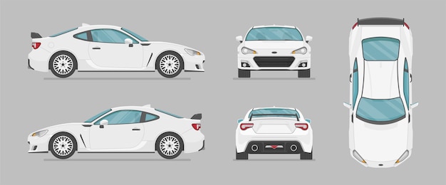 Coche deportivo blanco desde diferentes lados.