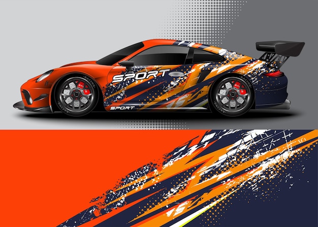Vector coche deportivo de carreras abstracto para diseño de calcomanías de envoltura y librea del vehículo