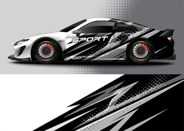 Vector coche deportivo de carreras de fondo abstracto para diseño de calcomanías de envoltura y librea del vehículo