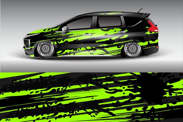 Coche deportivo de carreras de fondo abstracto para el diseño de pegatinas de calcomanías envolventes