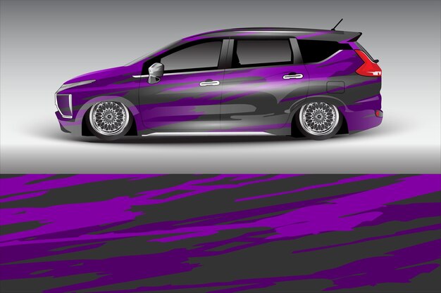Coche deportivo de carreras de fondo abstracto para el diseño de pegatinas de calcomanías envolventes