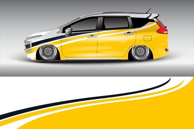 Coche deportivo de carreras de fondo abstracto para el diseño de pegatinas de calcomanías envolventes
