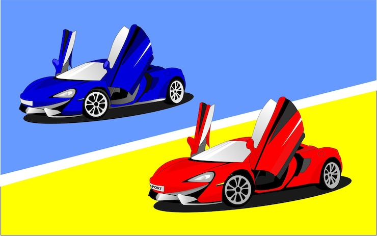 Vector coche deportivo de estilo moderno azul y rojo