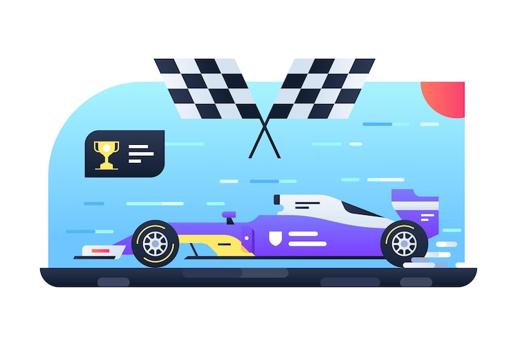 Vector coche deportivo para ilustración de carrera. automóvil rápido para competición estilo plano. auto con alta velocidad. concepto de tuning y carreras de fórmula. aislado