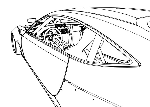 Coche deportivo. Ilustración de stock en el estilo de gráficos lineales dibujados a mano.