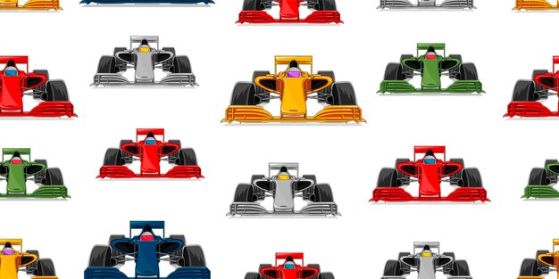 Vector coche deportivo de patrones sin fisuras coches de carreras modernos vista frontal ilustración repetida en diferentes