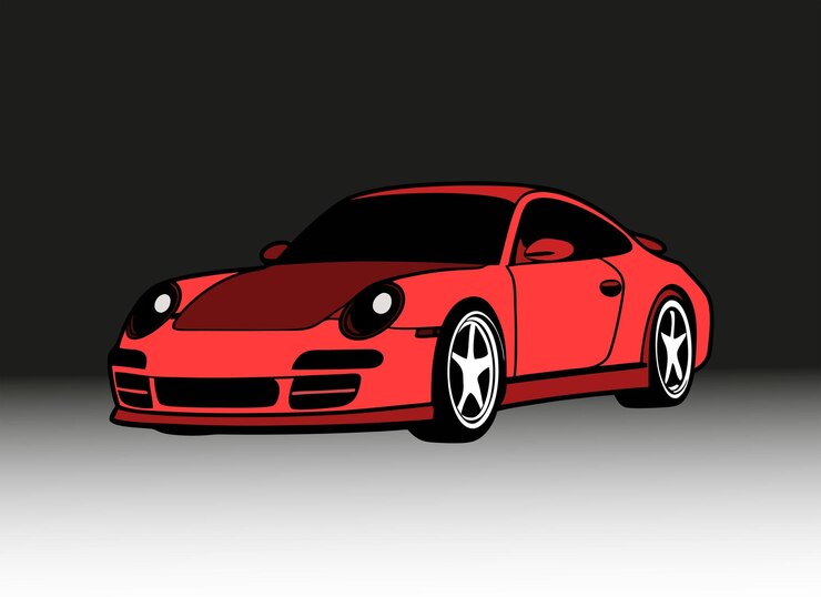 Vector coche deportivo rojo sobre un fondo gris