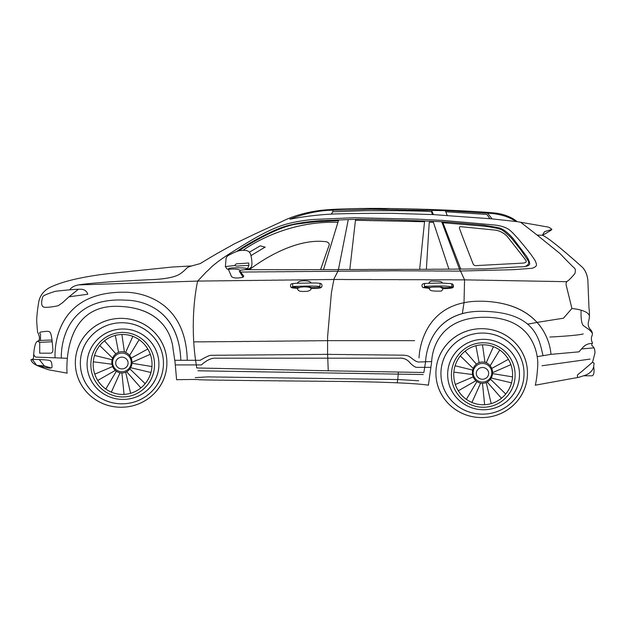 coche de dibujo de una línea y vector de contorno en el fondo blanco