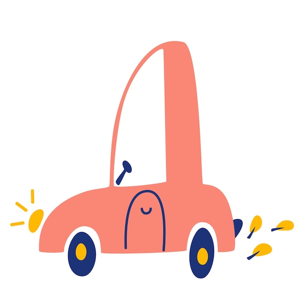 Coche de dibujos animados. Dibujar a mano lindo coche de pasajeros rosa. Ilustración vectorial