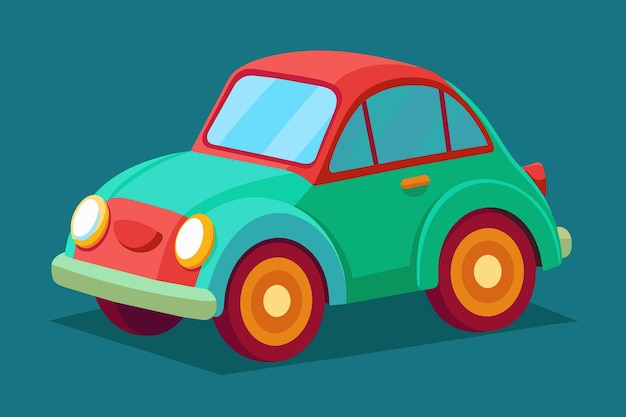 Vector un coche de dibujos animados con un esquema de colores verde y rojo