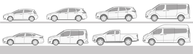 Coche diferente conjunto de iconos DIBUJO ilustración vectorial