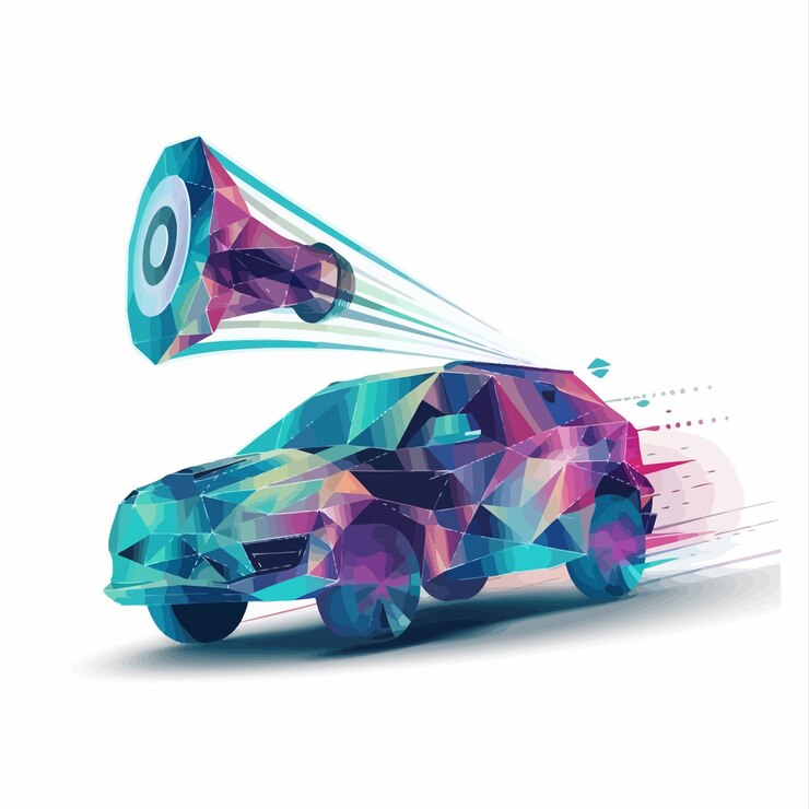 Vector un coche con un diseño azul y rosa en el lado