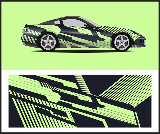 Un coche con un diseño verde y negro.