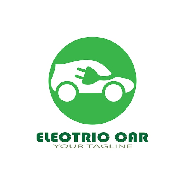 Coche ecológico y vector de logotipo de icono de tecnología de coche verde eléctrico