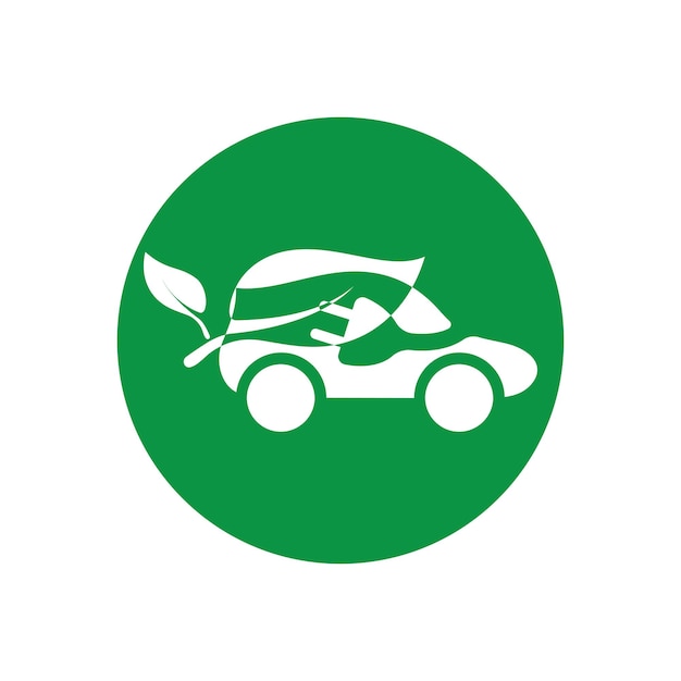 Coche ecológico y vector de logotipo de icono de tecnología de coche verde eléctrico