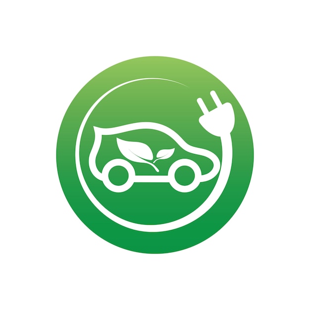 Coche ecológico y vector de logotipo de icono de tecnología de coche verde eléctrico